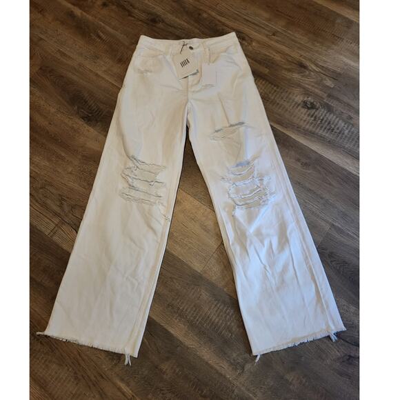 Vervet Flying Monkey 90s Vintage Loose Wide Leg Jeans 28 NEW White Destroyed - Picture 2 of 6